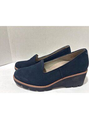Vionic Willa wedge Womens wedges loafers navy suede chunky lug sole size 8